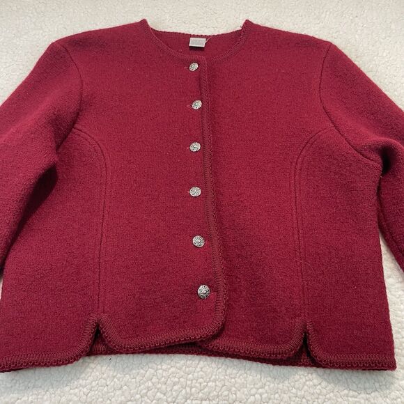 Vintage Richman Bros Cardigan Sweater Womens 9/10 Red 100% Wool Silver Button - Picture 2 of 6